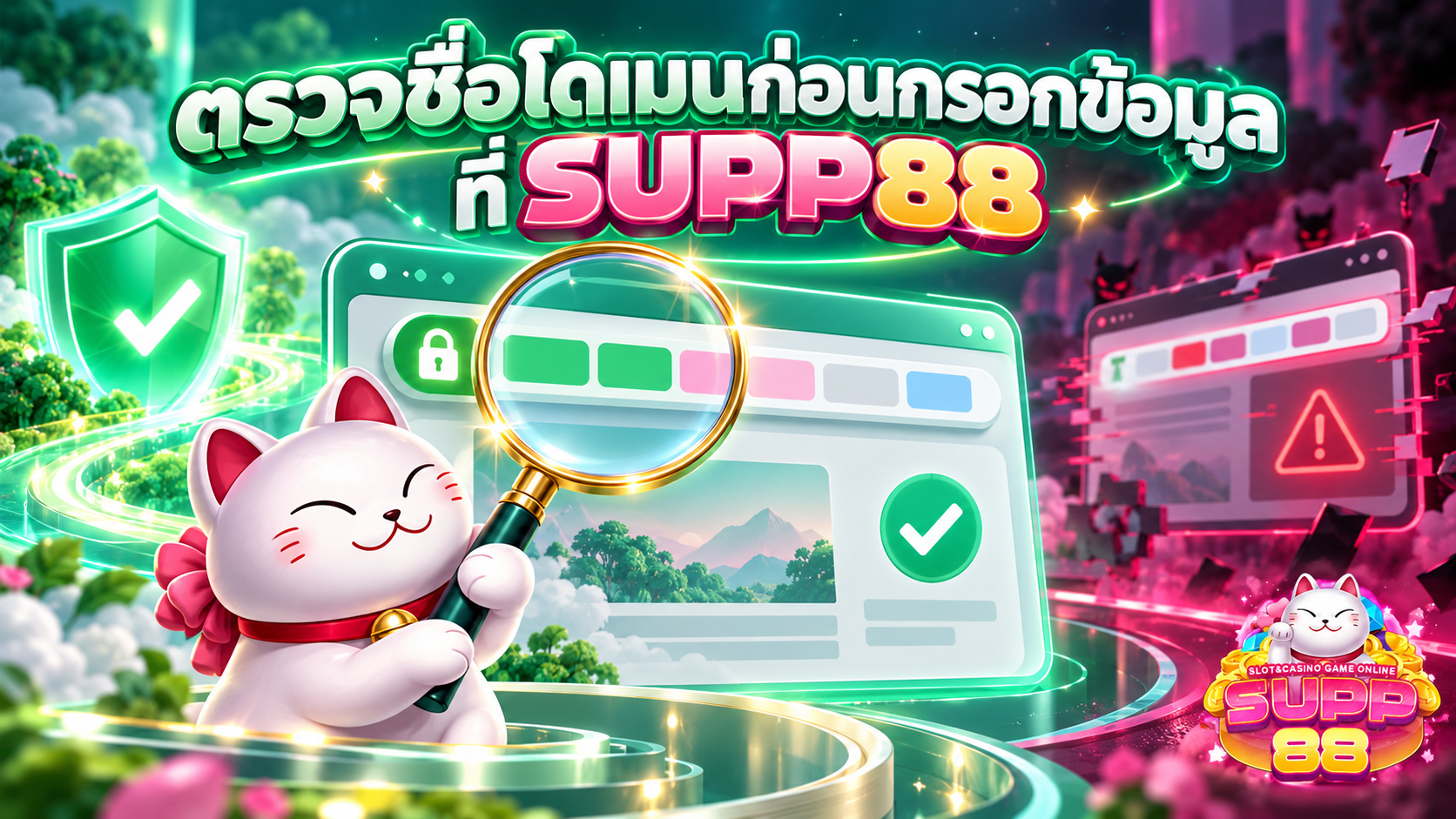 ภาพแนวคิดการตรวจสอบชื่อโดเมนและความถูกต้องของลิงก์ก่อนเข้าสู่ระบบ