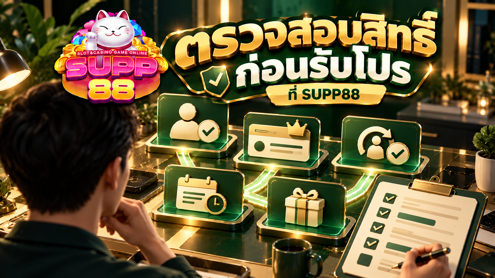 ภาพแนวคิดการตรวจสอบสิทธิ์ โปรโมชั่น supp88 สำหรับผู้ใช้งานเดิม