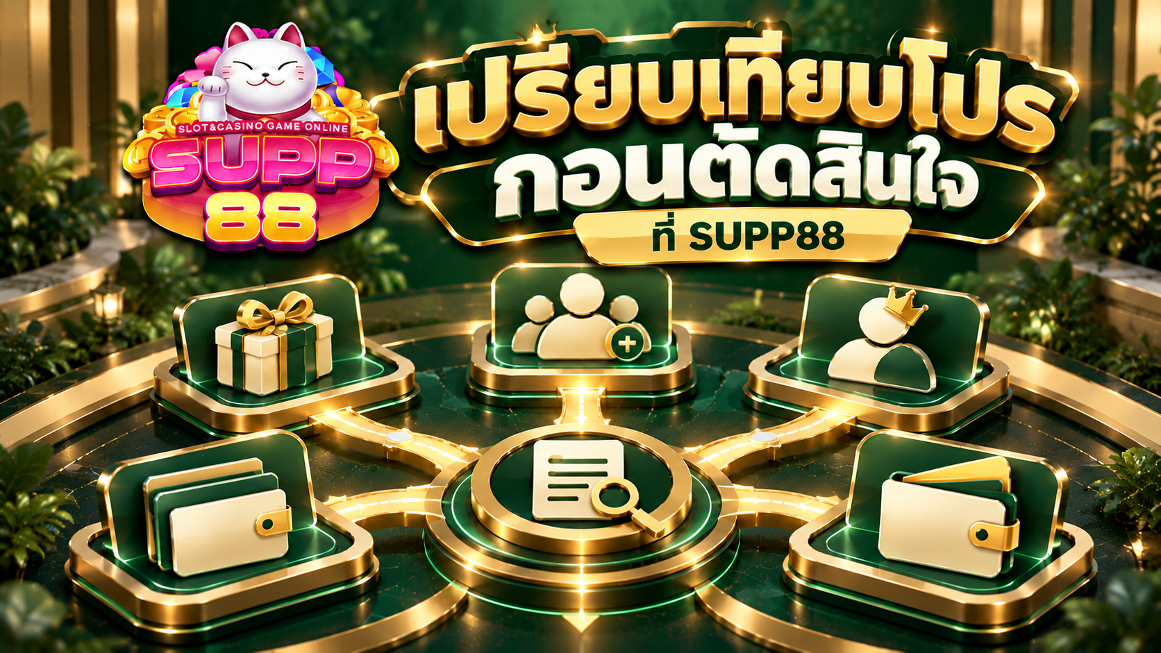 ภาพเปรียบเทียบประเภท โปรโมชั่น SUPP88 สำหรับสมาชิกใหม่ ผู้ใช้งานเดิม โปรทุนน้อย โบนัส และ Wallet