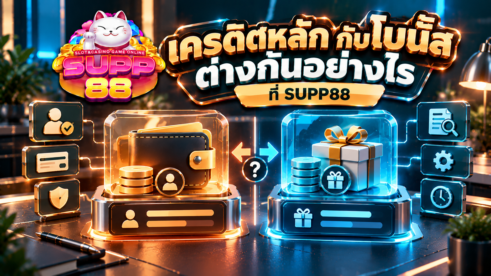 ภาพเปรียบเทียบแนวคิดเครดิตหลักและโบนัสที่มีเงื่อนไขแตกต่างกันของ โปรโมชั่นสมาชิกใหม่ SUPP88