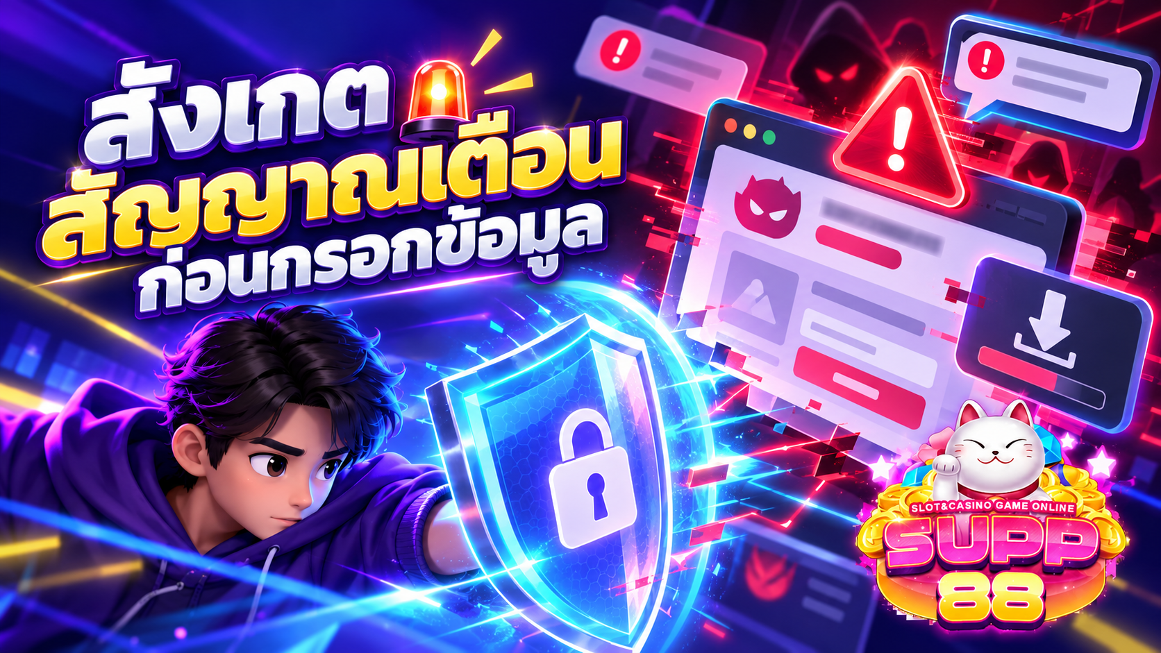 ภาพสัญญาณเตือนของเว็บไซต์เลียนแบบ SUPP88 และการป้องกันข้อมูลส่วนตัว