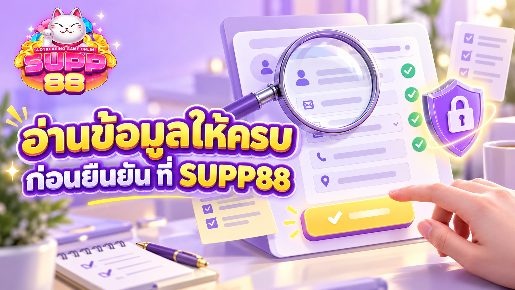 การตรวจสอบข้อมูลส่วนตัวและรายละเอียดบัญชีก่อนยืนยันการสมัคร SUPP88