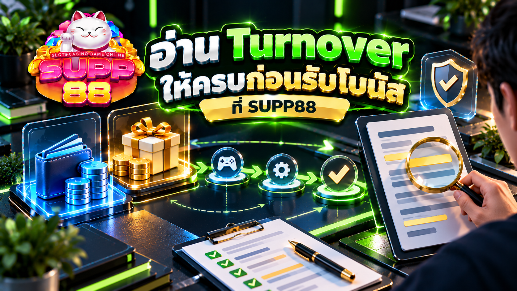 ภาพแสดงหลักการอ่านเงื่อนไข Turnover และยอดที่ต้องตรวจสอบก่อนใช้โบนัส