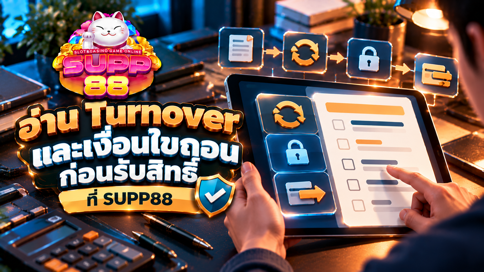 ผู้ใช้กำลังอ่านเงื่อนไข Turnover และการถอนก่อนรับโปรโมชั่น