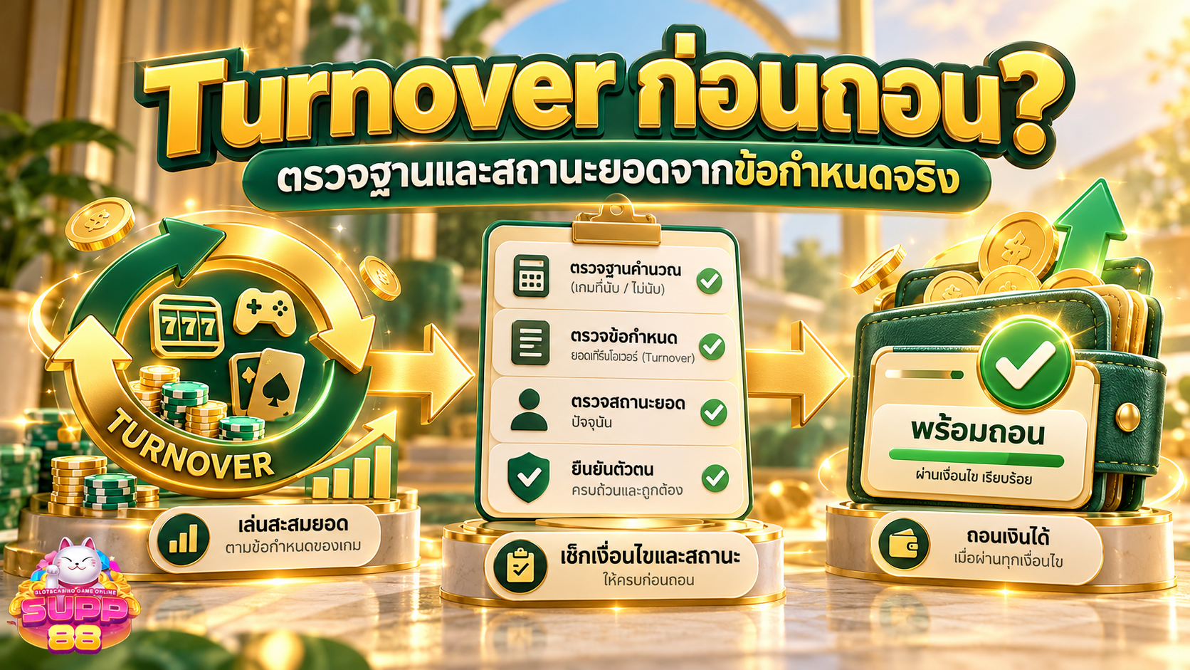 ภาพอธิบายความสัมพันธ์ระหว่าง Turnover กับ เงื่อนไขถอนเงิน SUPP88