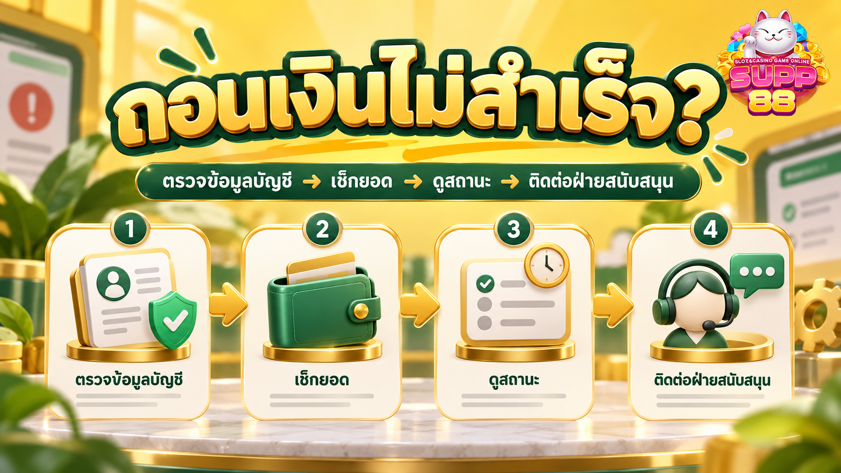 แนวทางตรวจสอบเมื่อคำขอถอนเงิน SUPP88 ไม่สำเร็จหรืออยู่ระหว่างตรวจสอบ